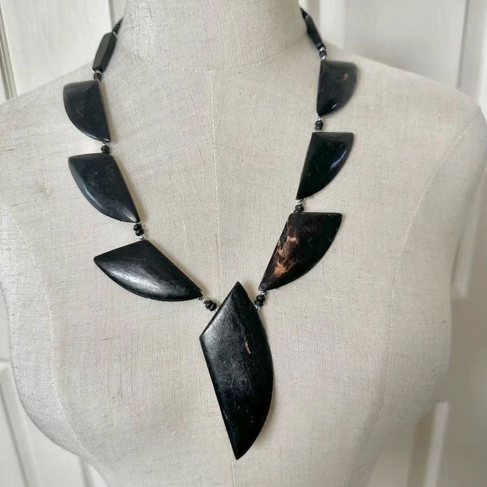 Wooden beaded statement necklace